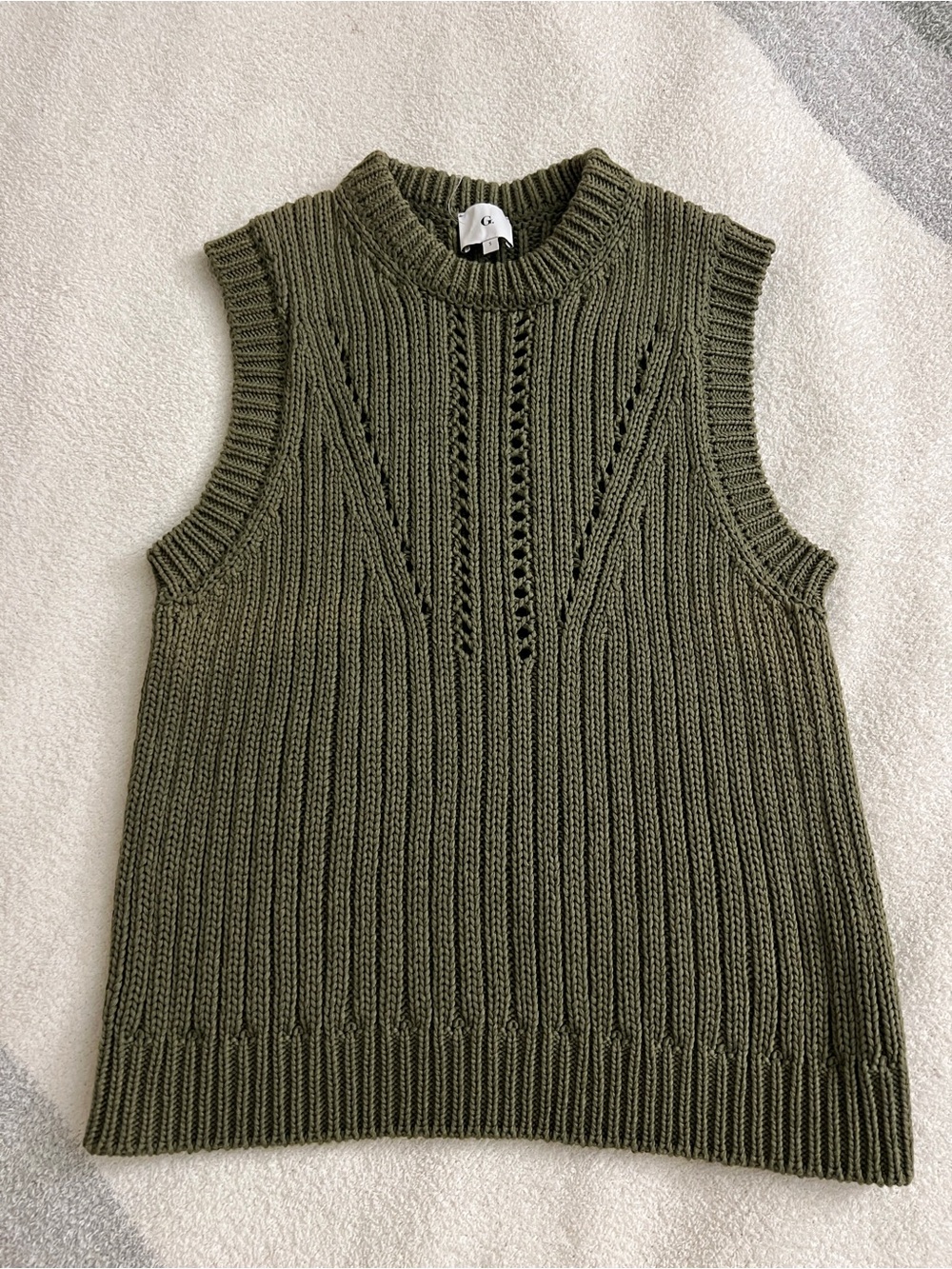 G. Label by Goop Chunky Cotton Sweater Vest Olive S Made Italy